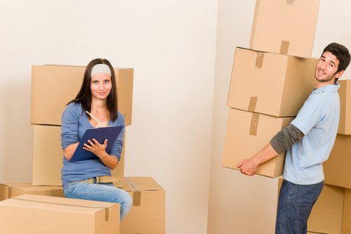 Dismantled office furniture prepared for relocation